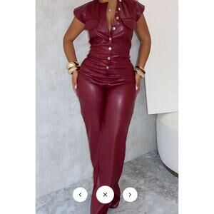 Faux Leather Button Jumpsuit XXL